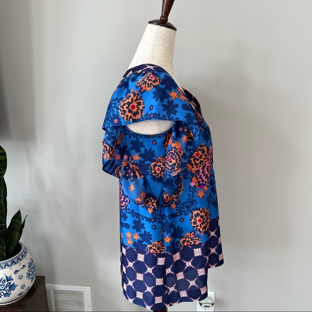 Like New! Fei Mixed Print Floral and Ruffle Sleeve Top - Picture 5 of 8